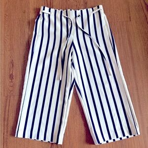 Attyre Navy and White Striped Capri Pants